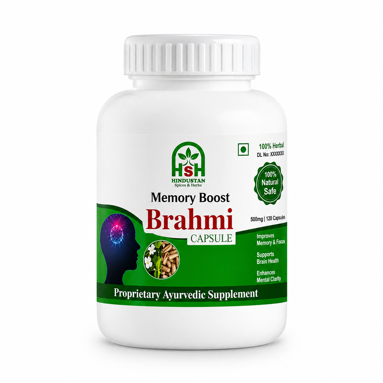 Brahmi Plus (Brahmi) Memory Boost Capsules – Ayurvedic Support for Memory & Cognitive Function | 120 Capsules